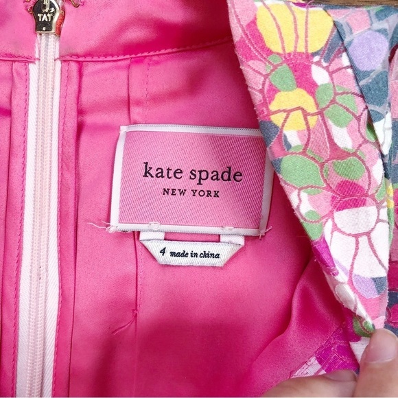 Kate Spade • Floral Dots Burnout Dress sleeveless fit & flare pink yellow blue - Picture 4 of 15